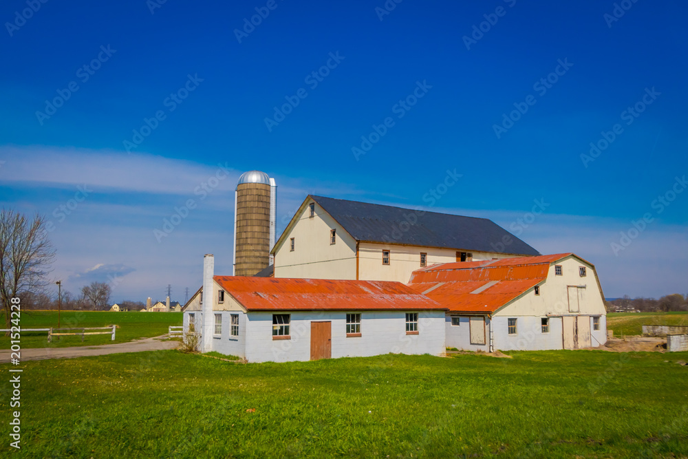 Typical Amish farm in Lancaster county in Pennsylvania USA without electricity