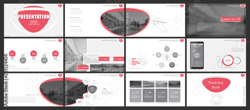 Red, gray, elements for infographics on a white background. The best set of presentation templates. Presentation, leaflet and flyer, corporate report, marketing, advertising, supernova, annual report