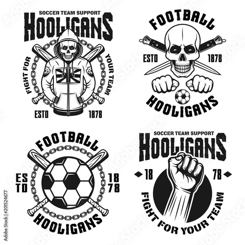 Soccer hooligans set of four vector emblems
