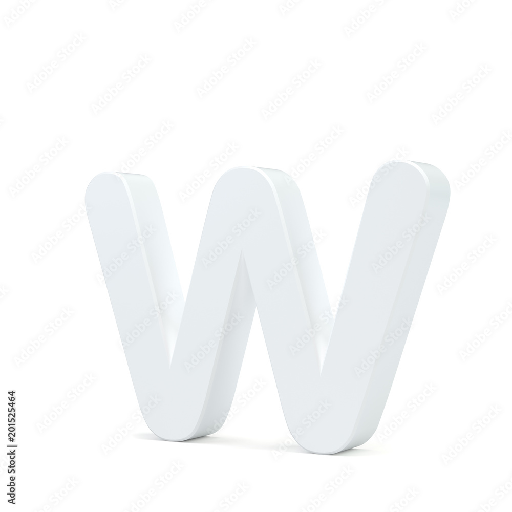 White small letter W isolated on white background. 3d rendering. White small letter W isolated on white background. 3d rendering.