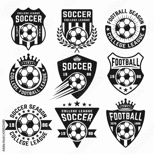 Soccer set of black vector emblems or logos photo