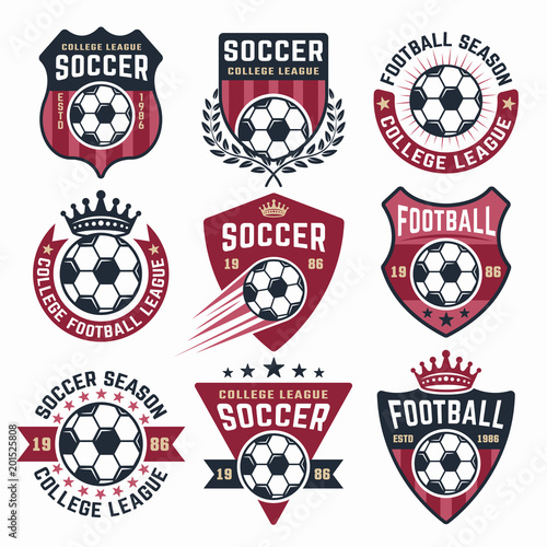 Football vector collection of nine colored emblems