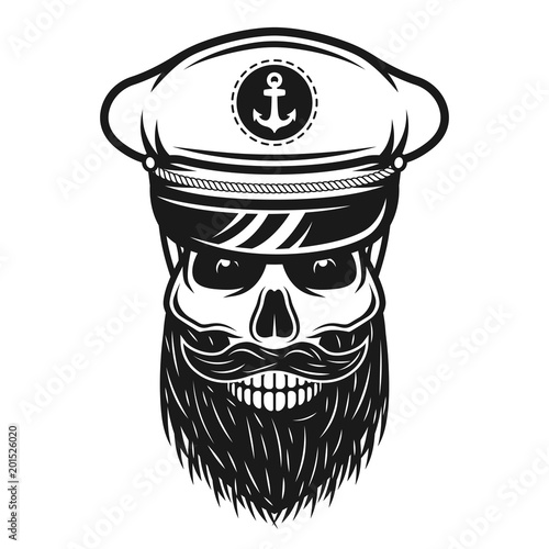 Captain skull in hat with beard vectorillustration