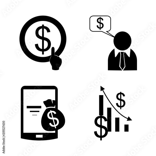 icon Currency with chart, cash, electron payment, telephone and economy