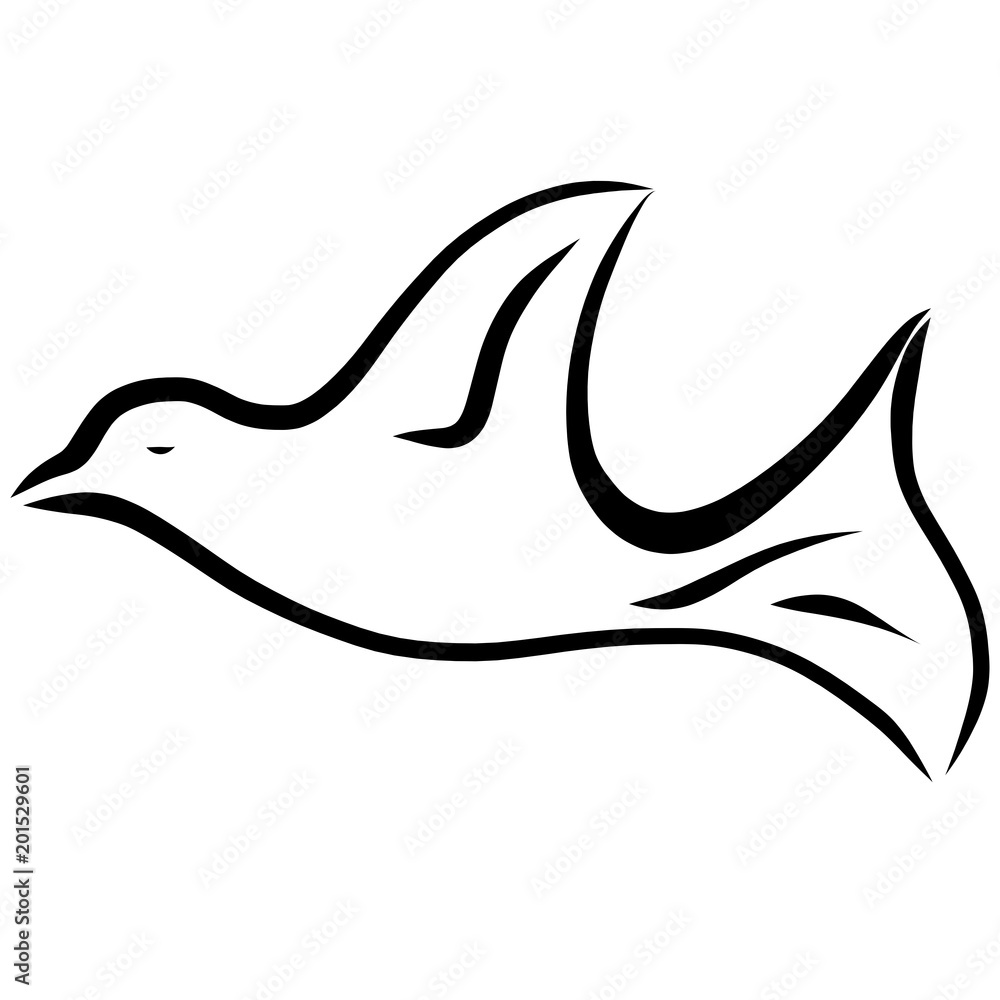 Flying bird, drawing in smooth black lines Flying bird, drawing in smooth black lines