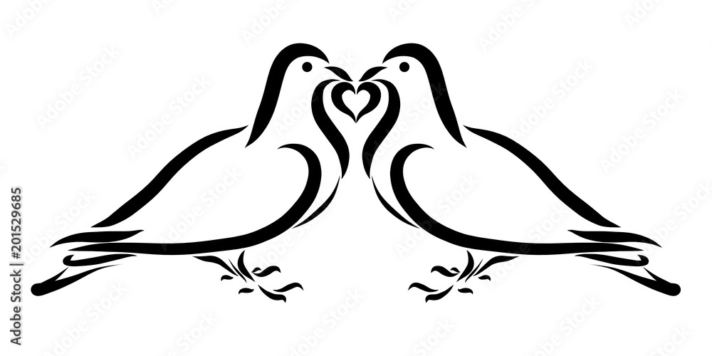 Obraz premium Two loving pigeons and a heart