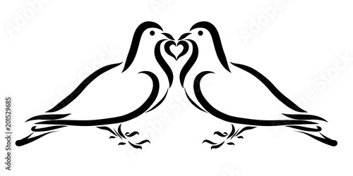 Two loving pigeons and a heart