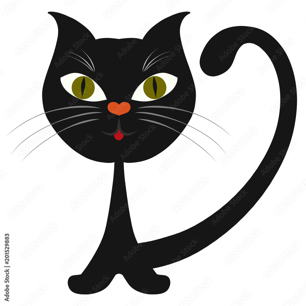 Fototapeta premium Cool black cat with long tail