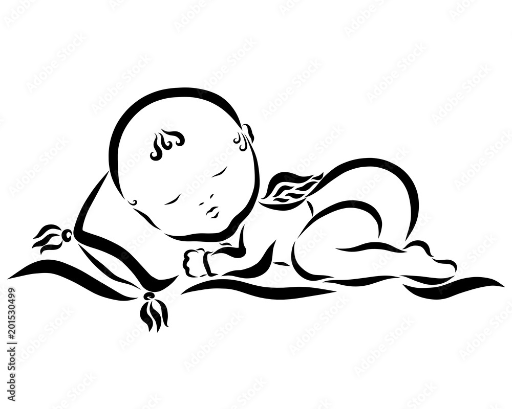 Lovely sleeping angel with a big head Stock Illustration Adobe Stock