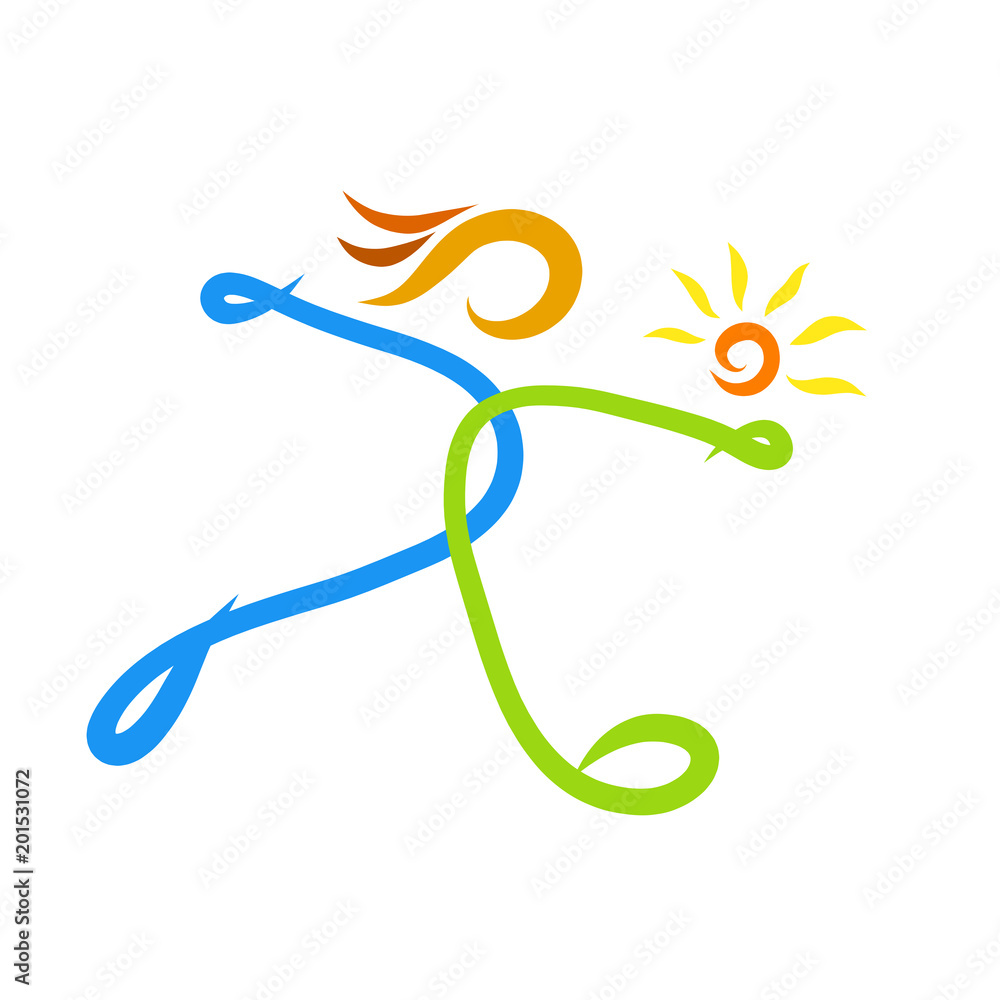 Funny man running with the sun in his hand