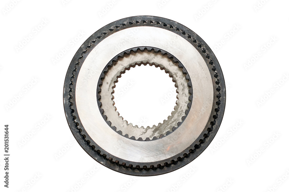 automobile transmission gear shafts on a white background