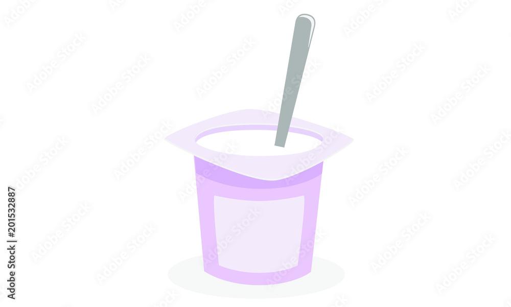 Strawberry yogurt with spoon inside Strawberry yogurt with spoon inside