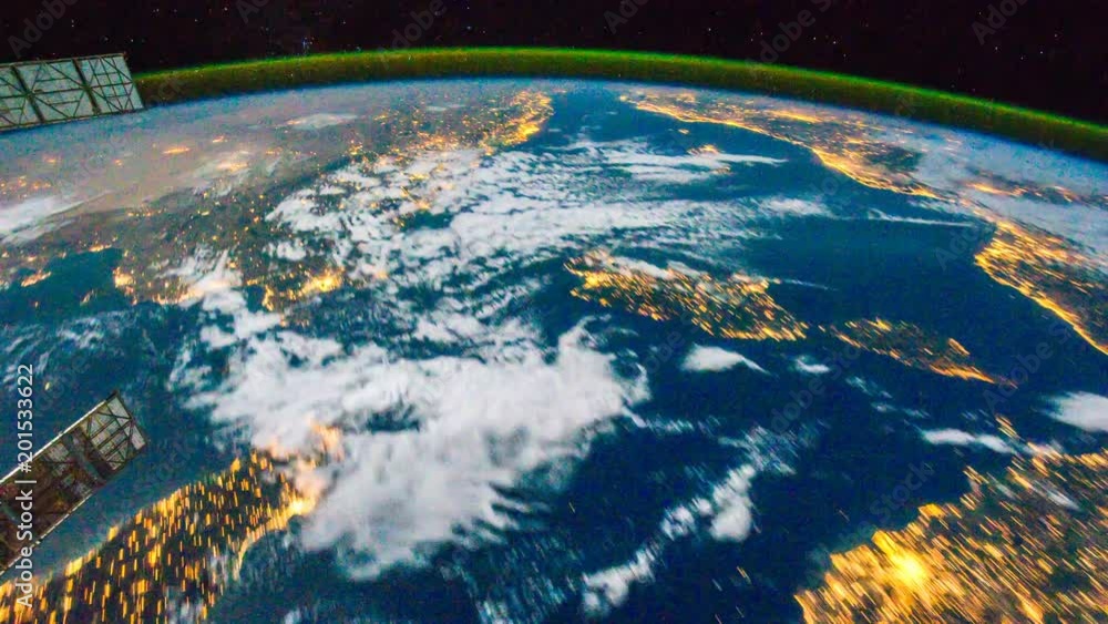 Lighting seen from the International Space Station over the earth with ...