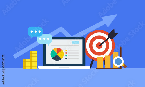 Online marketing concept. Strategy and report of online shopping or online campaign flat icon. Vector illustration
