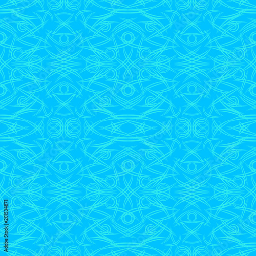 Vector pattern from flowing lines and ellipses in blue tones for fabric or decorations.