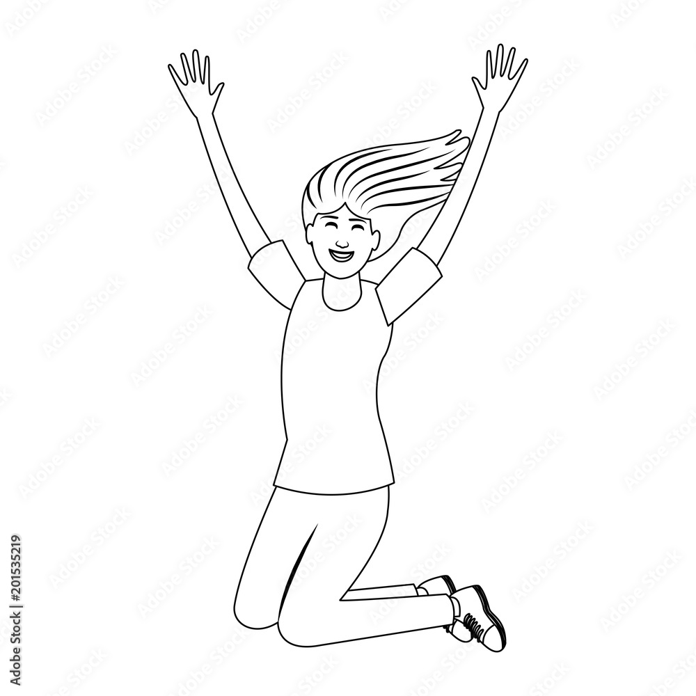 Happy young woman jumping vector illustration graphic design