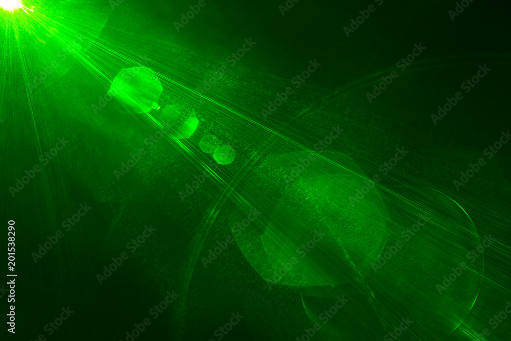 Camera lens flare by laser light create hexagons of objective iris