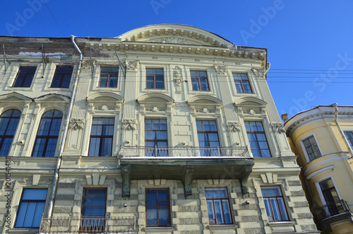 St. Petersburg, Russia, February, 27, 2018. House 24 on the embankment of Fontanka river. House of Bezobrasov - apartment house of N. I. Yafa, coming years 1881-1882