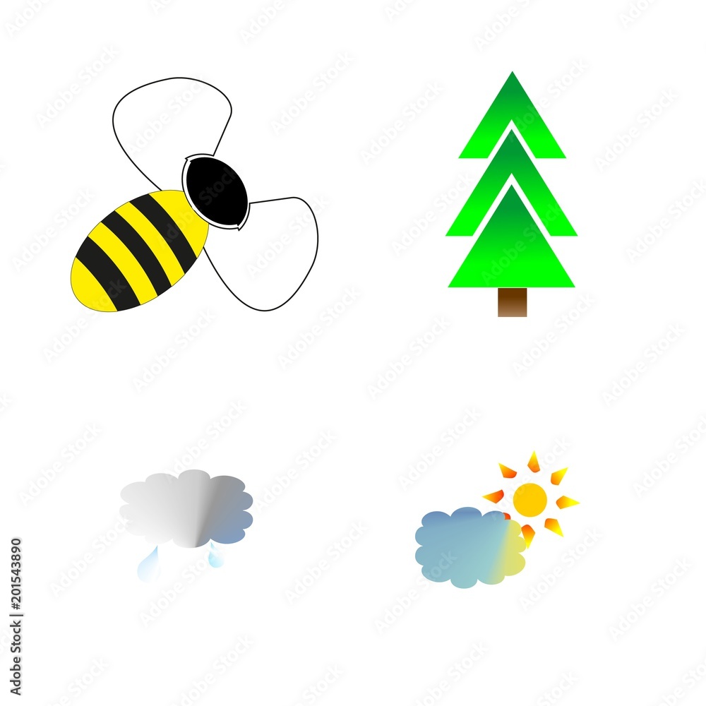 Obraz premium icon Nature with bee, tree, sun, nature and atmosphere