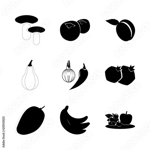 icon Fruits And Vegetables with vegetables, sweet fruit, pumpkin, viand and calabash