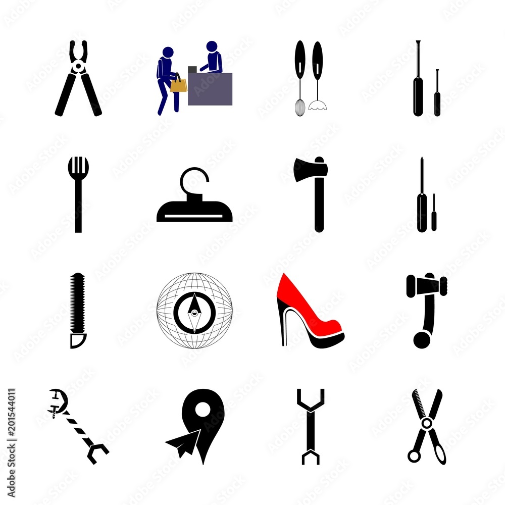 Fototapeta premium icon Instruments And Tools with tools, cutout, fork, location and mechanical