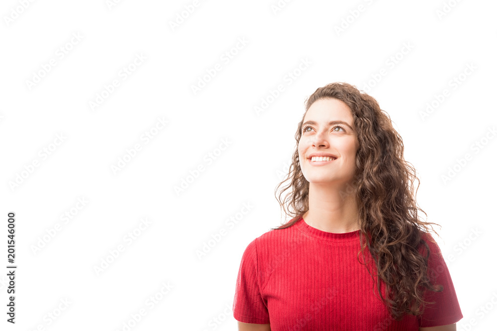 Woman staring at copy space Woman staring at copy space