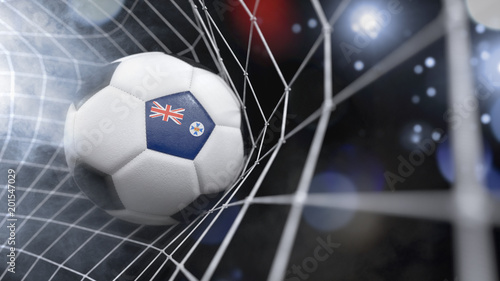 Realistic soccer ball in the net with the flag of Queensland.(series)