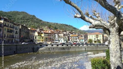 Medieval town Dolceacqua, Liguria, Italy over the Nervia creek. photo