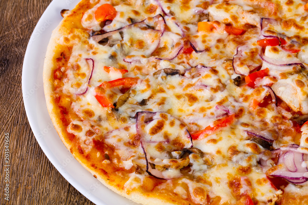 Pizza with beef and onion Pizza with beef and onion
