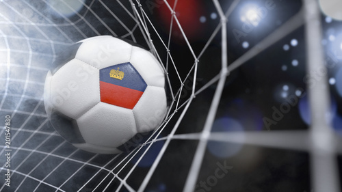 Realistic soccer ball in the net with the flag of Lichtenstein.(series)