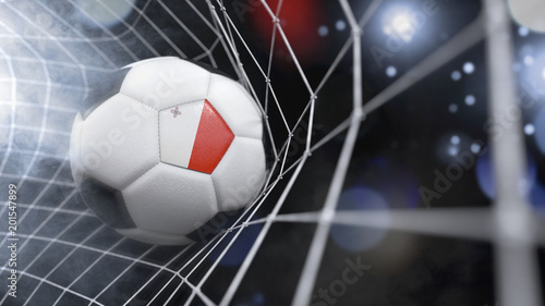 Realistic soccer ball in the net with the flag of Malta.(series)