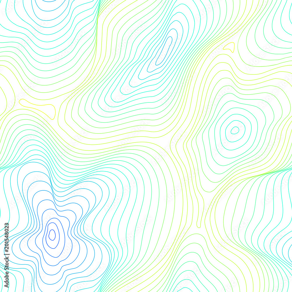 Vector seamless pattern, abstract neon texture, curved lines, fluid shapes. Visual halftone 3D effect, illusion of movement, dynamical surface. Bright colors, blue, green, yellow on white background