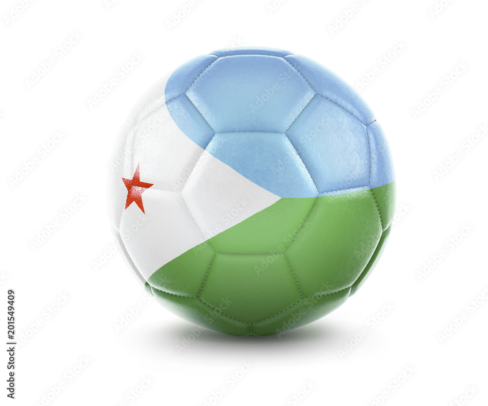 High qualitiy soccer ball with the flag of Djibouti rendering.(series)