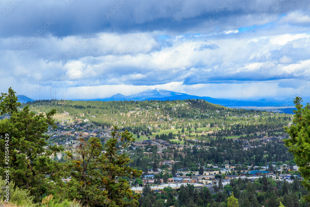 North America, United States, Oregon, Central Oregon, Redmond, Bend, View from Pilot Butte State Park. Mt. Bachelor.