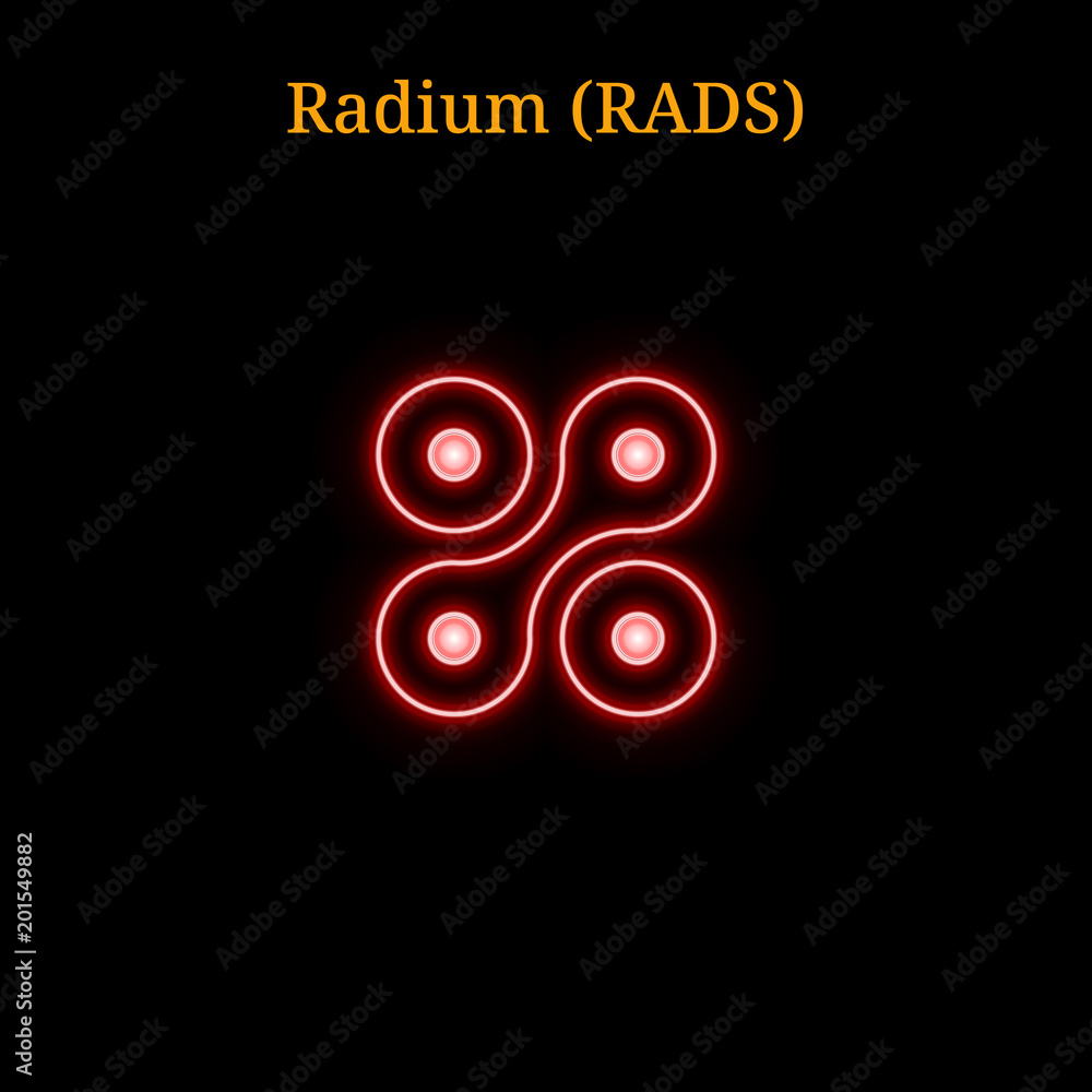 Red neon Radium (RADS) cryptocurrency symbol Red neon Radium (RADS) cryptocurrency symbol