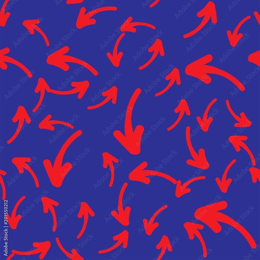Seamless background with red arrows on blue. Seamless background with red arrows on blue.
