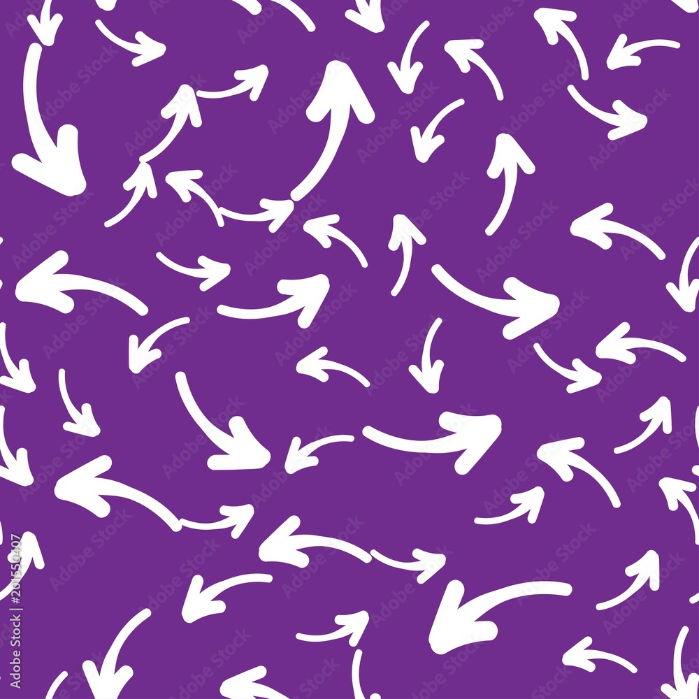 Seamless background with stylized white arrows on violet color