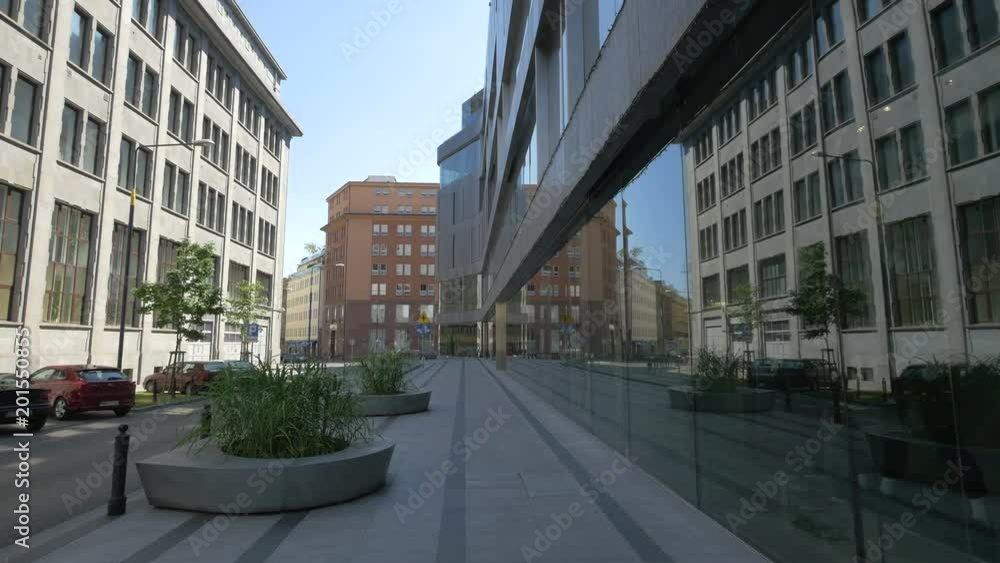 Modern building on a street in Warsaw