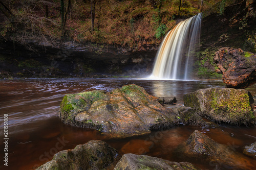 A waterfall known as Lady Falls or Sgwd Gwladus on the river Afon Pyrddin near Pontneddfechan, South Wales, known as Waterfall Country photo