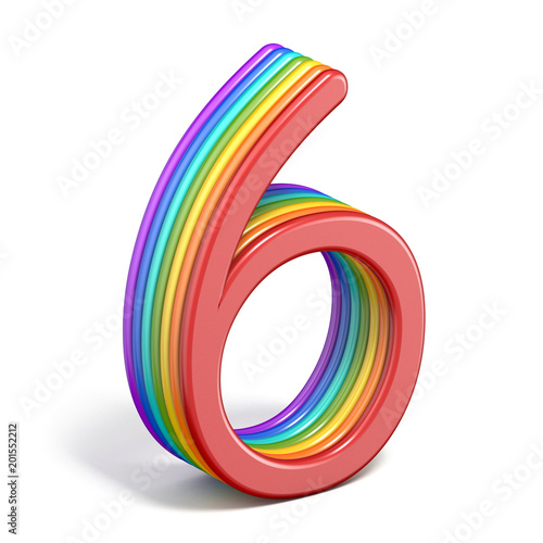 Rainbow font number 6 SIX 3D