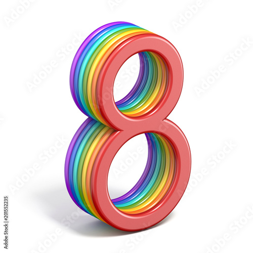 Rainbow font number 8 EIGHT 3D