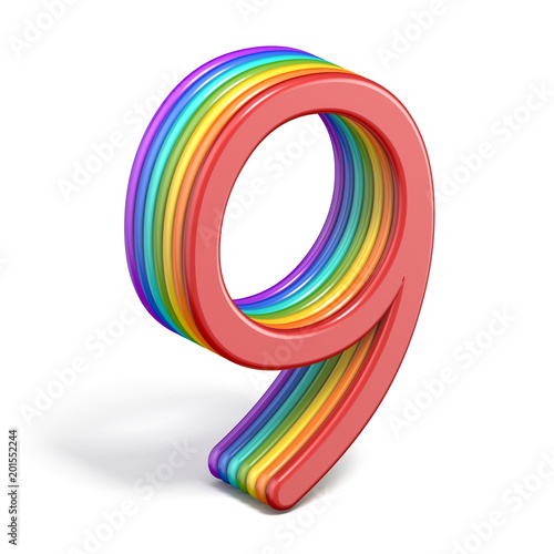 Rainbow font number 9 NINE 3D