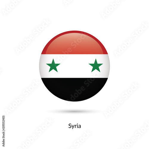 Syria flag - round glossy button. Vector Illustration.