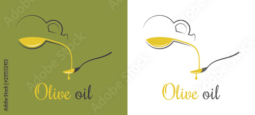 Olive oil drop. Pouring oil on spoon design background