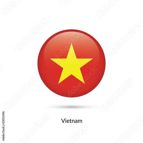 Vietnam flag - round glossy button. Vector Illustration.