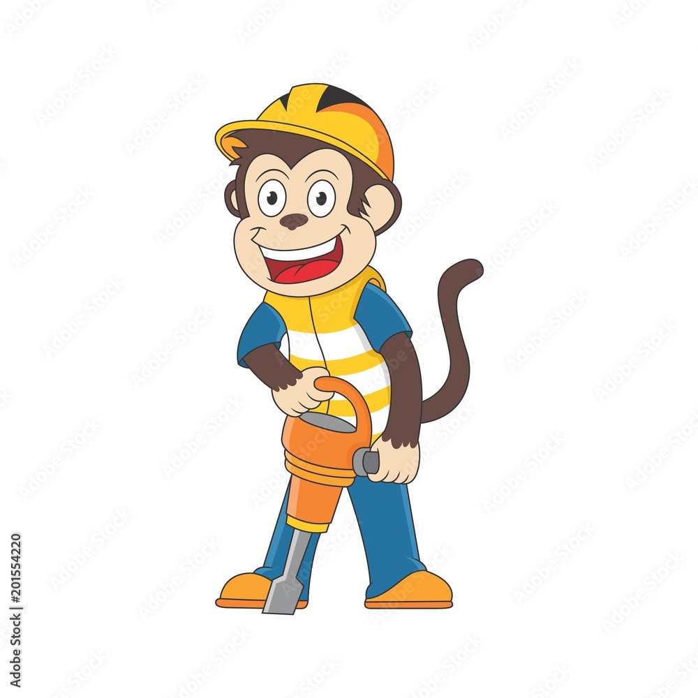 cartoon monkey is using a drill cartoon monkey is using a drill