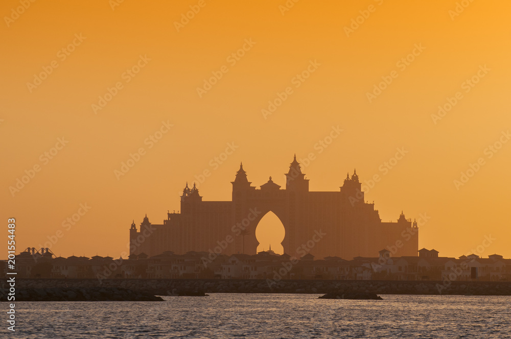 Fototapeta premium View on luxury hotel Atlantis at the sunset in Dubai, United Arab Emirates.
