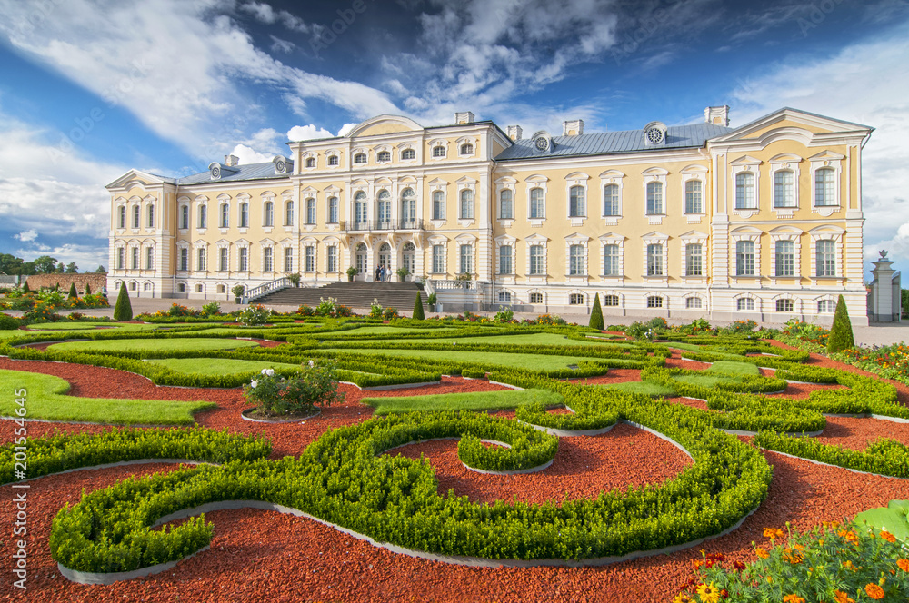 Rundale palace, former summer residence of Latvian nobility with a beautiful gardens around.