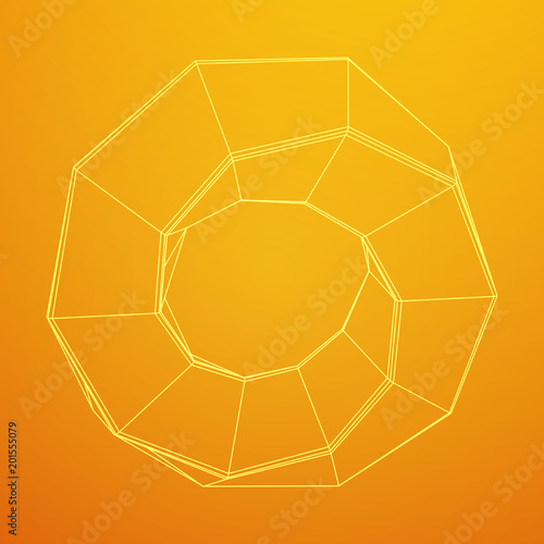 Mobius strip ring sacred geometry. Spatial figure with upturned surfaces. Optical illusion with dual circular contour. Wireframe low poly mesh vector illustration.