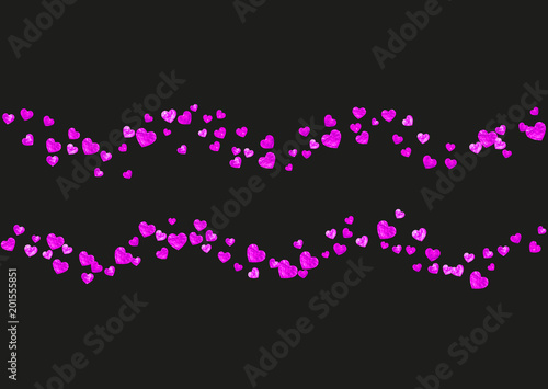 Heart border background with pink glitter. Valentines day. Vector confetti. Hand drawn texture. Love theme for gift coupons  vouchers  ads  events. Wedding and bridal template with heart border.